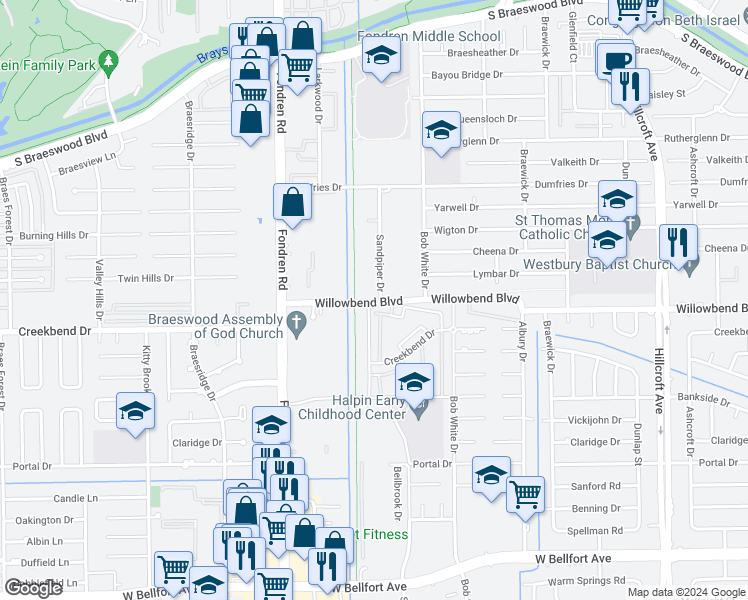 map of restaurants, bars, coffee shops, grocery stores, and more near in Houston