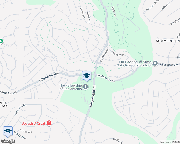 map of restaurants, bars, coffee shops, grocery stores, and more near 24245 Wilderness Oak in San Antonio