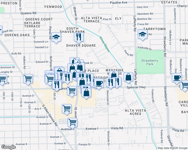 map of restaurants, bars, coffee shops, grocery stores, and more near 408 Kalmer Street in Pasadena