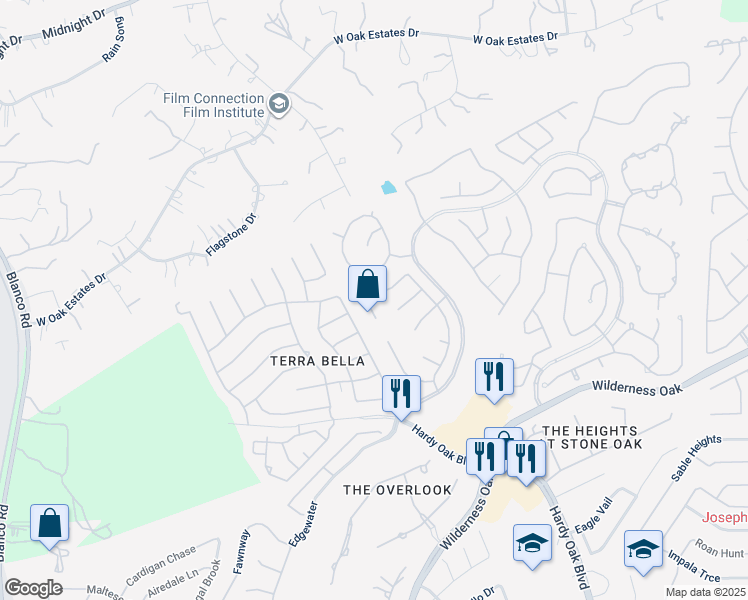 map of restaurants, bars, coffee shops, grocery stores, and more near 510 Heather Ridge in San Antonio
