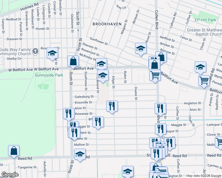 map of restaurants, bars, coffee shops, grocery stores, and more near 4349 Davenport Street in Houston