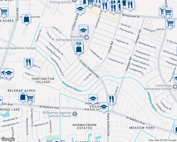 map of restaurants, bars, coffee shops, grocery stores, and more near in Houston