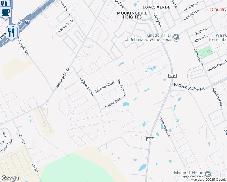 map of restaurants, bars, coffee shops, grocery stores, and more near 872 Maple Drive in New Braunfels