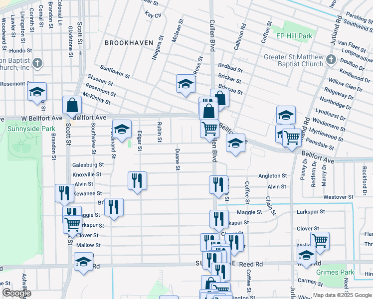 map of restaurants, bars, coffee shops, grocery stores, and more near 4607 Davenport Street in Houston