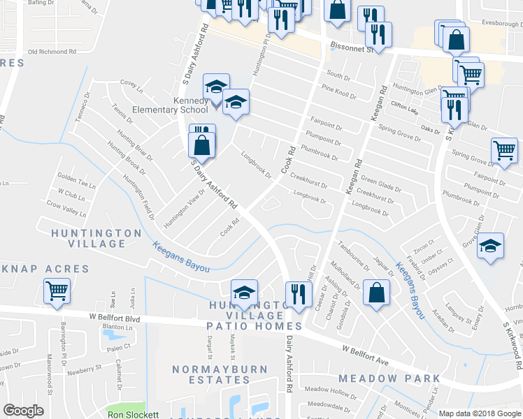 map of restaurants, bars, coffee shops, grocery stores, and more near 12502 Panther Villa Court in Houston