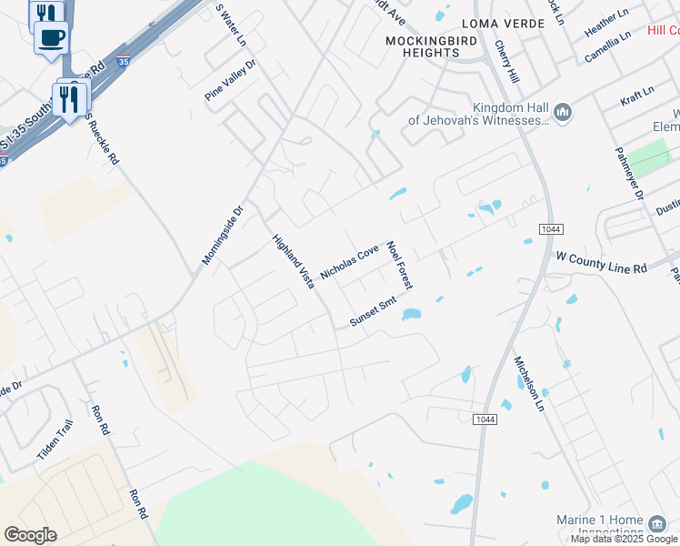 map of restaurants, bars, coffee shops, grocery stores, and more near 2971 Nicholas Cove in New Braunfels