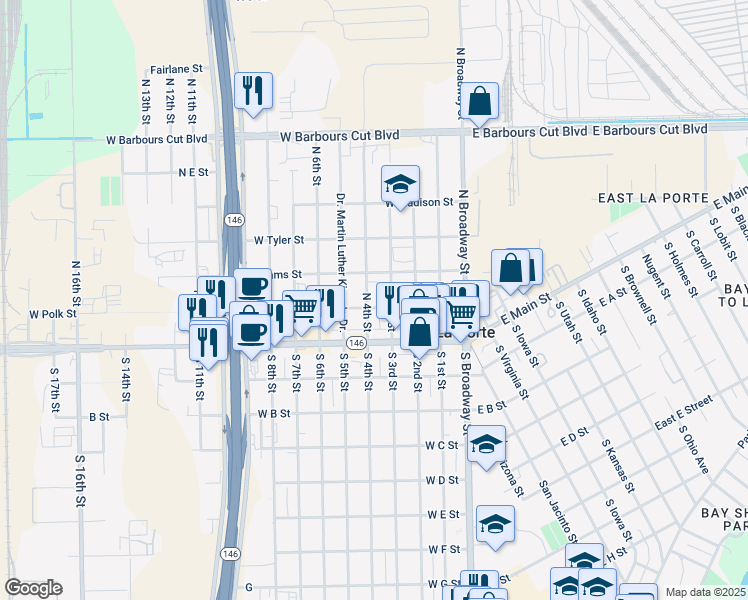 map of restaurants, bars, coffee shops, grocery stores, and more near 200 North 4th Street in La Porte