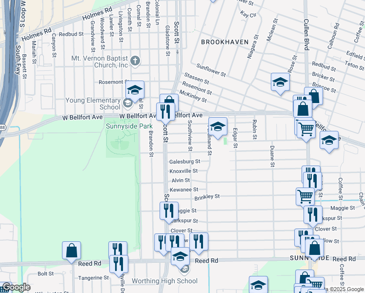 map of restaurants, bars, coffee shops, grocery stores, and more near 3920 Aledo Street in Houston