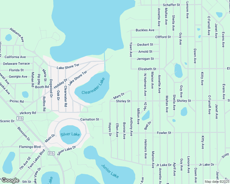 map of restaurants, bars, coffee shops, grocery stores, and more near 116 Mary Drive in Interlachen