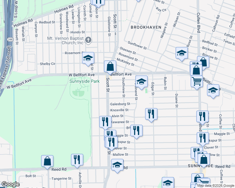 map of restaurants, bars, coffee shops, grocery stores, and more near 3920 Aledo Street in Houston