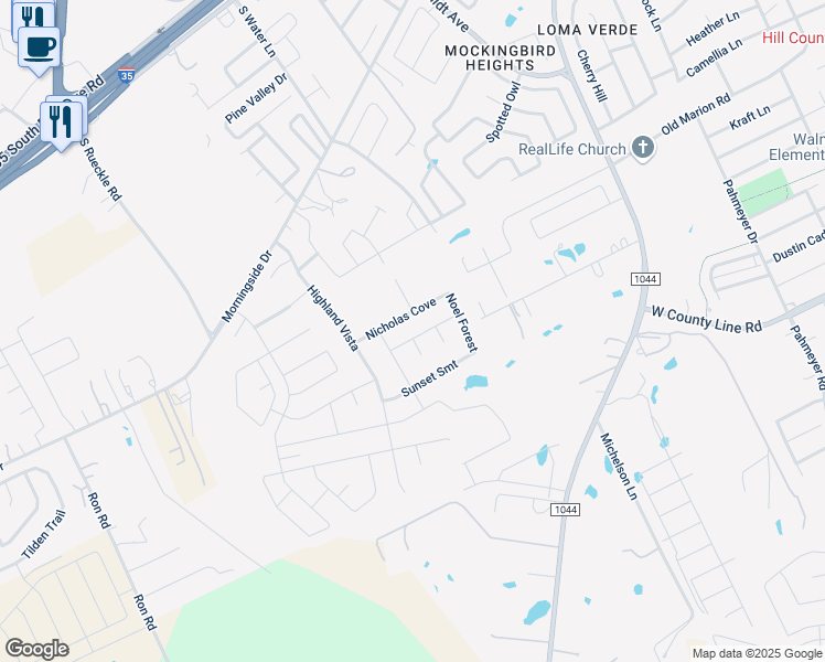 map of restaurants, bars, coffee shops, grocery stores, and more near 2950 Sawmill Lane in New Braunfels