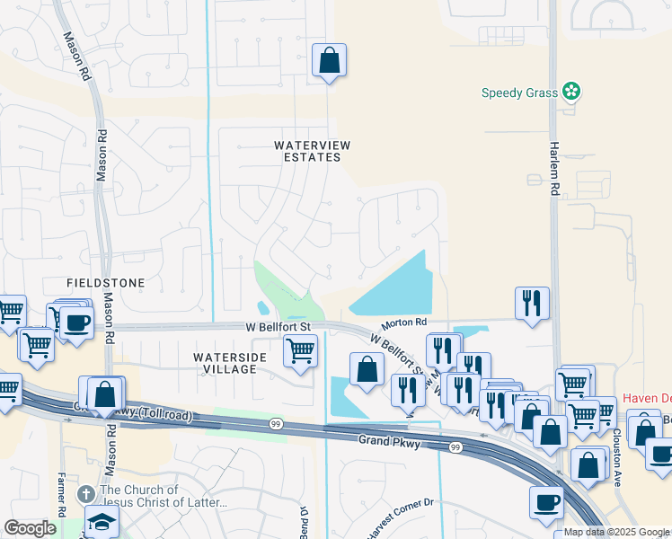 map of restaurants, bars, coffee shops, grocery stores, and more near 19611 Norfolk Ridge Way in Richmond