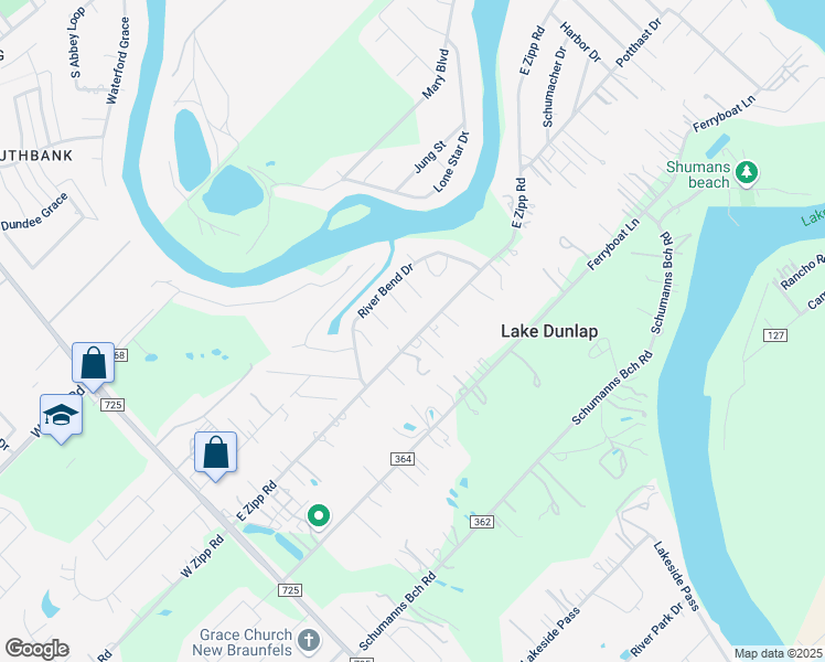 map of restaurants, bars, coffee shops, grocery stores, and more near 367 East Zipp Road in New Braunfels