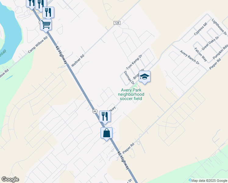 map of restaurants, bars, coffee shops, grocery stores, and more near 2133 Wood Drake Lane in New Braunfels