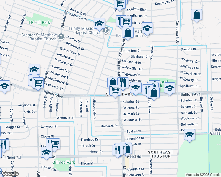 map of restaurants, bars, coffee shops, grocery stores, and more near 5635 Windemere Street in Houston