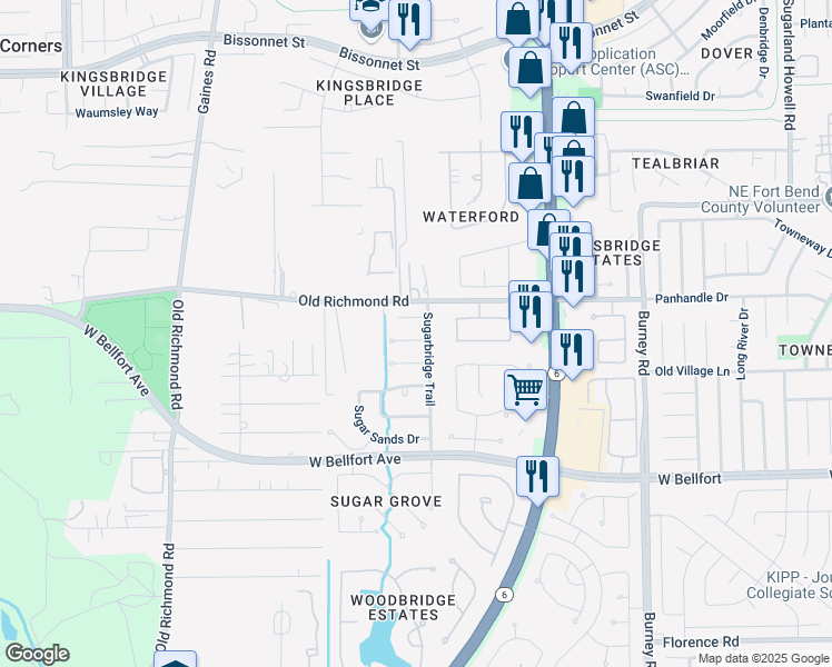 map of restaurants, bars, coffee shops, grocery stores, and more near 14922 Sugar Crystal Court in Sugar Land