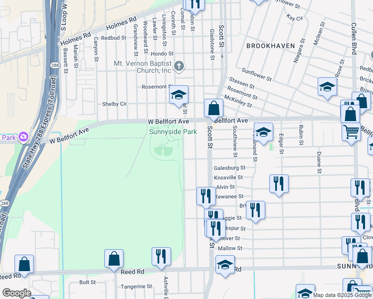 map of restaurants, bars, coffee shops, grocery stores, and more near 8629 Comal Street in Houston