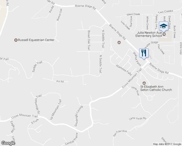 map of restaurants, bars, coffee shops, grocery stores, and more near 24802 Broad Oak Trail in San Antonio