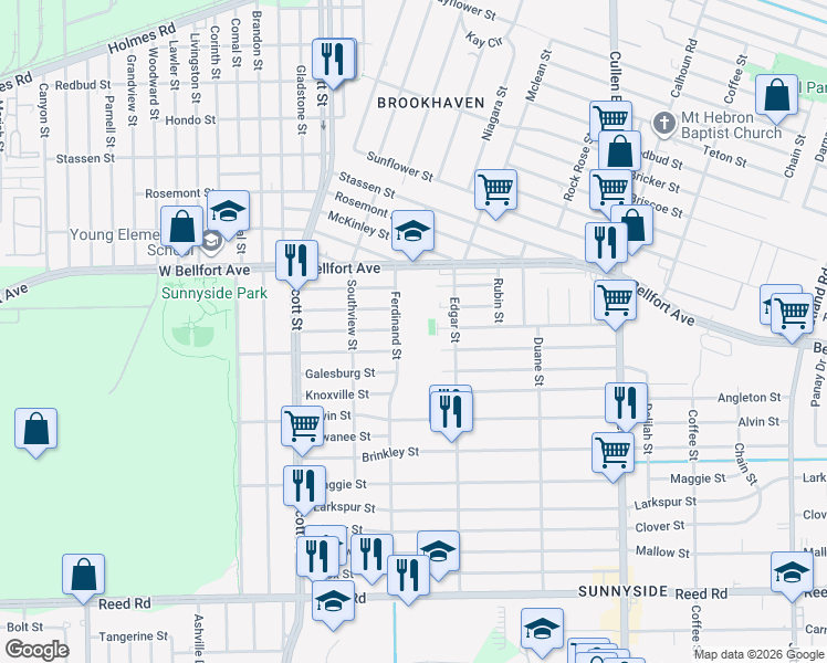 map of restaurants, bars, coffee shops, grocery stores, and more near 4330 Bellfort Avenue in Houston