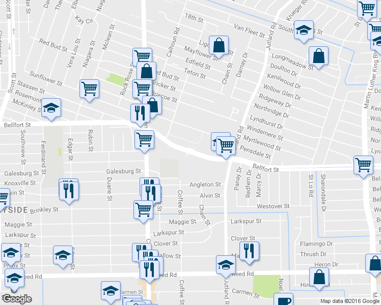 map of restaurants, bars, coffee shops, grocery stores, and more near 4920 Bellfort St in Houston