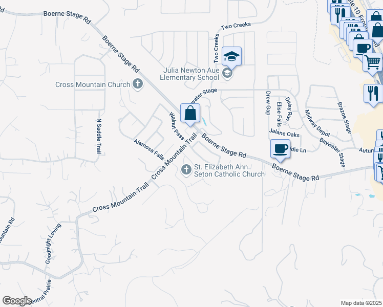 map of restaurants, bars, coffee shops, grocery stores, and more near 8358 Piney Wood Run in San Antonio