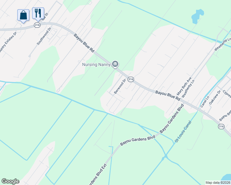 map of restaurants, bars, coffee shops, grocery stores, and more near 101 Vicsland Court in Houma