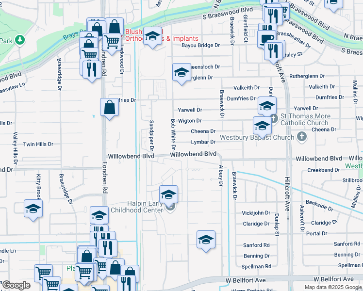 map of restaurants, bars, coffee shops, grocery stores, and more near in Houston