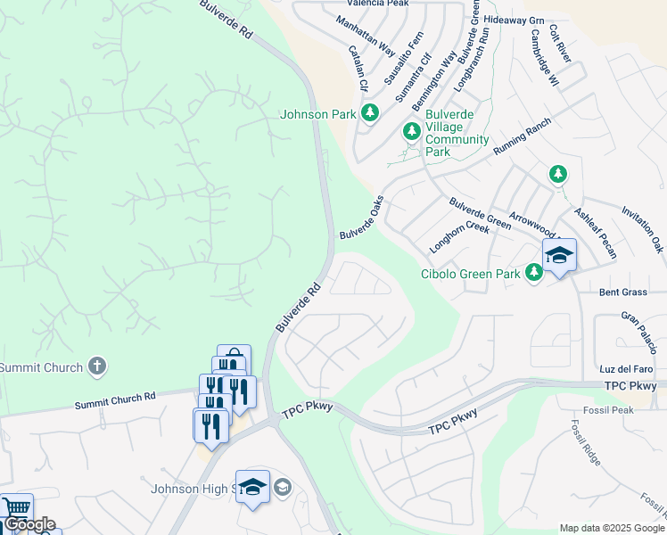 map of restaurants, bars, coffee shops, grocery stores, and more near 24309 Palermo Way in San Antonio
