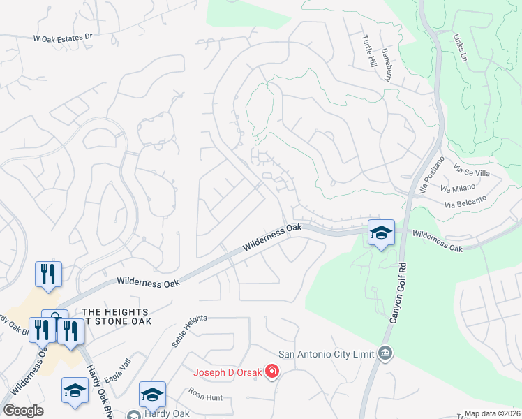 map of restaurants, bars, coffee shops, grocery stores, and more near 566 Calm Springs in San Antonio