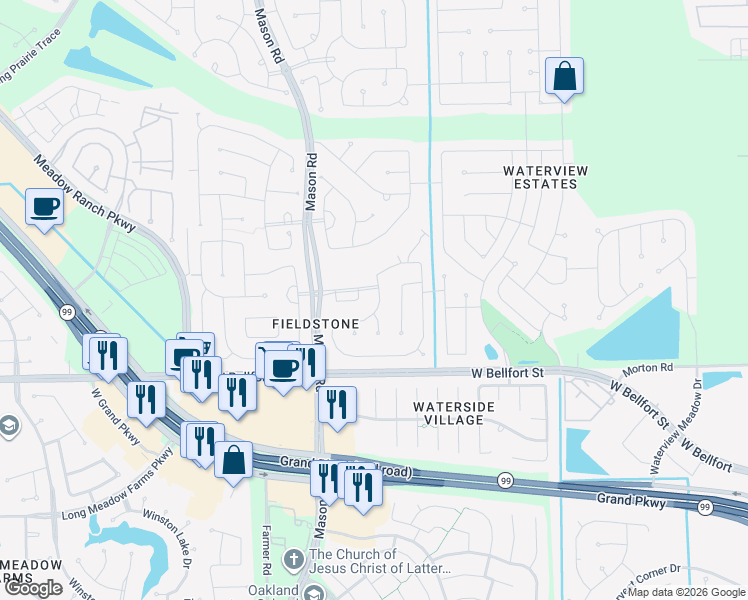map of restaurants, bars, coffee shops, grocery stores, and more near 20318 Jade Park in Richmond