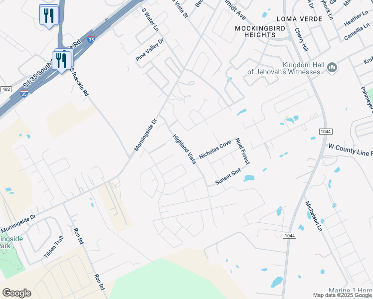 map of restaurants, bars, coffee shops, grocery stores, and more near 848 Highland Vista in New Braunfels