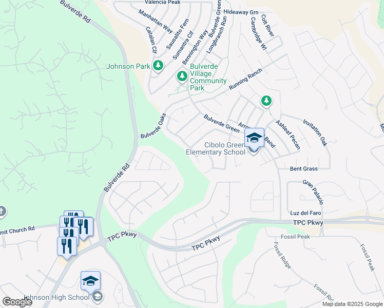 map of restaurants, bars, coffee shops, grocery stores, and more near 23939 Wimberly Oaks in San Antonio