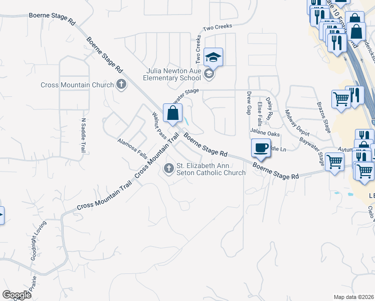 map of restaurants, bars, coffee shops, grocery stores, and more near 8331 Piney Wood Run in San Antonio