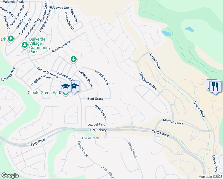 map of restaurants, bars, coffee shops, grocery stores, and more near 24334 Invitation Oak in San Antonio