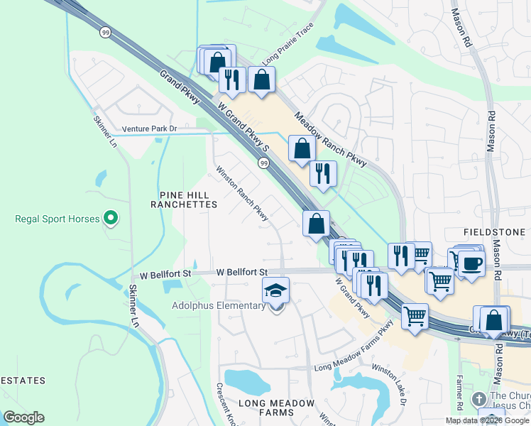 map of restaurants, bars, coffee shops, grocery stores, and more near 21122 White River Court in Richmond