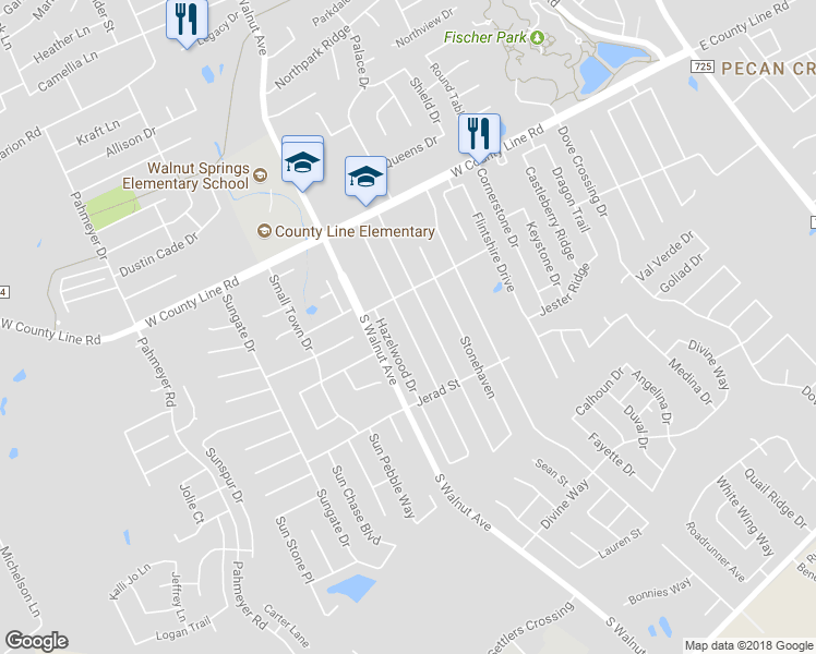 map of restaurants, bars, coffee shops, grocery stores, and more near 2127 Bentwood Drive in New Braunfels