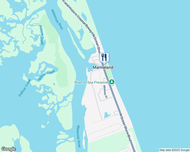 map of restaurants, bars, coffee shops, grocery stores, and more near 9559 North Oceanshore Boulevard in St. Augustine