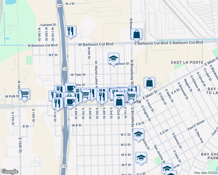 map of restaurants, bars, coffee shops, grocery stores, and more near 200 North 4th Street in La Porte