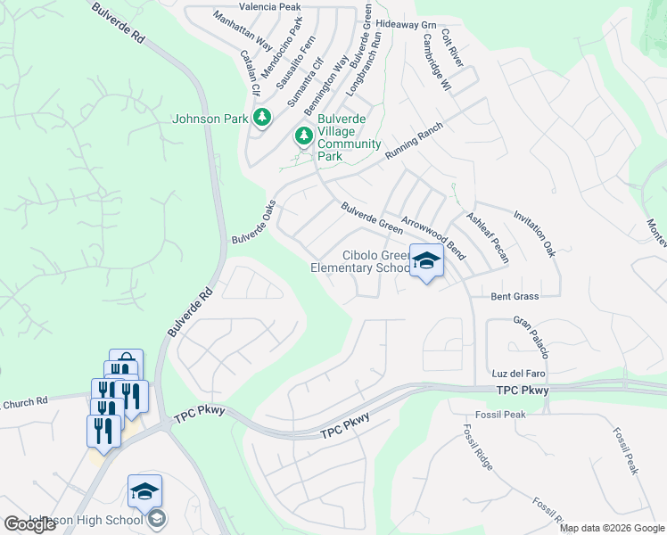 map of restaurants, bars, coffee shops, grocery stores, and more near 23923 Wimberly Oaks in San Antonio