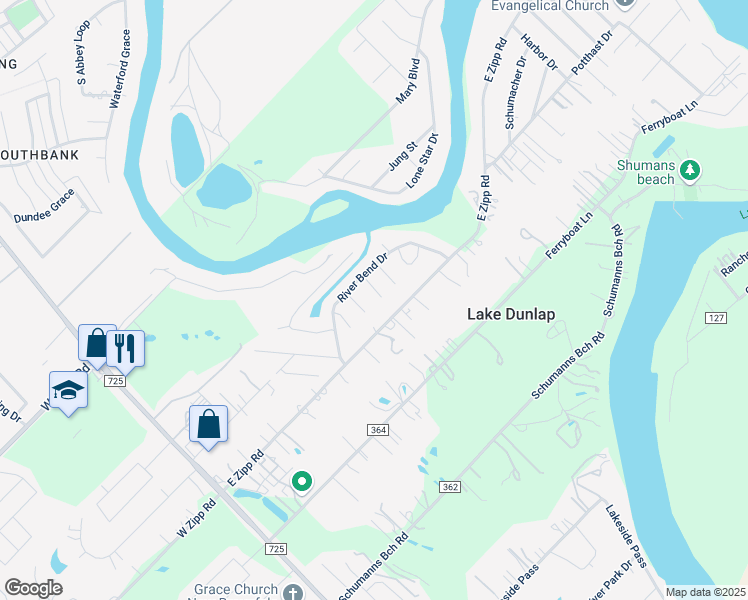 map of restaurants, bars, coffee shops, grocery stores, and more near 367 East Zipp Road in New Braunfels