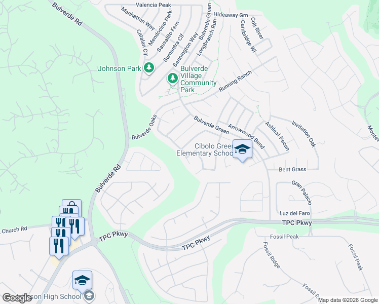 map of restaurants, bars, coffee shops, grocery stores, and more near 23923 Wimberly Oaks in San Antonio