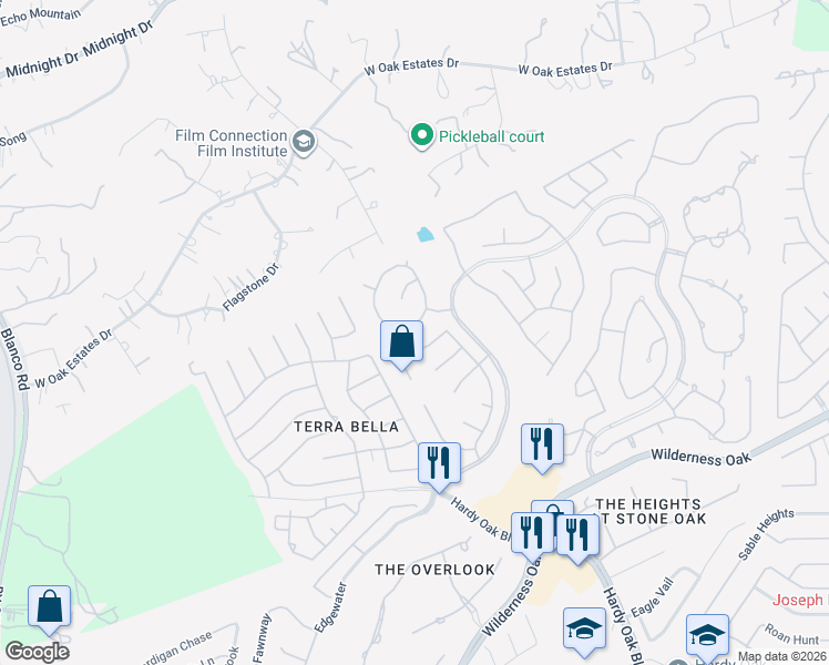 map of restaurants, bars, coffee shops, grocery stores, and more near 510 Heather Ridge in San Antonio