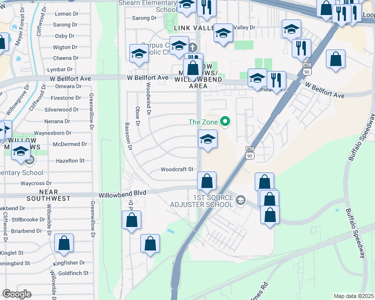 map of restaurants, bars, coffee shops, grocery stores, and more near 4009 Woodfox Street in Houston