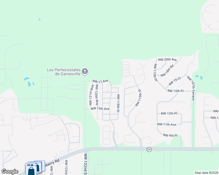 map of restaurants, bars, coffee shops, grocery stores, and more near 1738 Northwest 117th Terrace in Gainesville