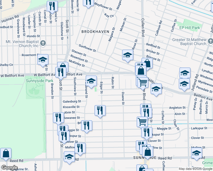 map of restaurants, bars, coffee shops, grocery stores, and more near 4426 Sterling Street in Houston