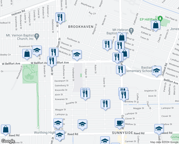 map of restaurants, bars, coffee shops, grocery stores, and more near 4426 Sterling Street in Houston