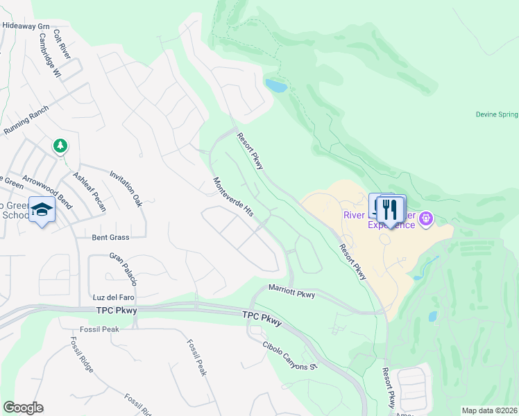 map of restaurants, bars, coffee shops, grocery stores, and more near Monteverde Heights in San Antonio