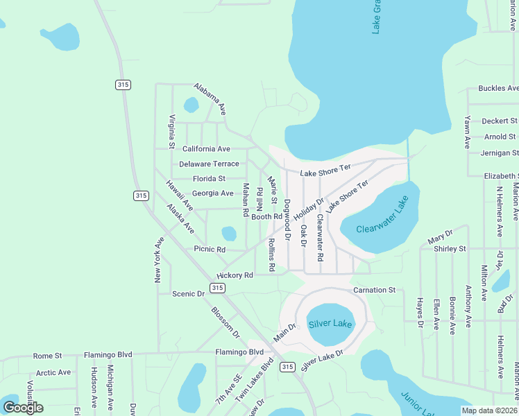 map of restaurants, bars, coffee shops, grocery stores, and more near Nell Road in Interlachen