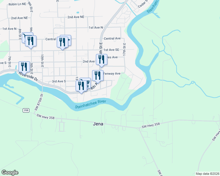 map of restaurants, bars, coffee shops, grocery stores, and more near 404 16th Street East in Steinhatchee