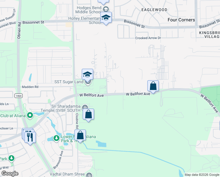 map of restaurants, bars, coffee shops, grocery stores, and more near 16512 Boss Gaston Road in Sugar Land